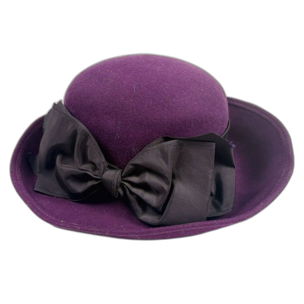 Vintage Bollman Hat Co Purple Wool Doeskin Felt Hat Black Bow Made USA